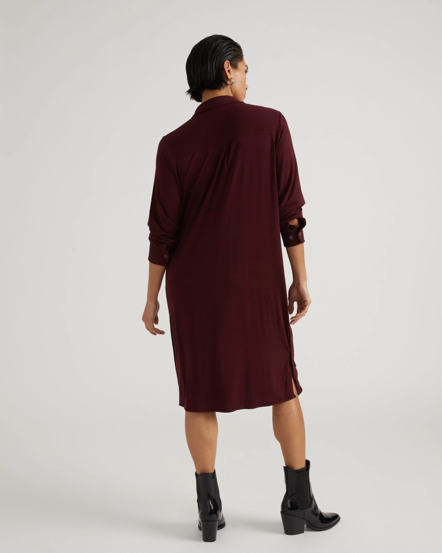 Universal Standard Marcie Liquid Jersey Shirt Dress - Black Cherry 5 Universal Standard Marcie Liquid Jersey Shirt Dress - Black Cherry - Image 3
