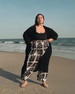 Lightweight Ink Bloom Rayon Voile Wide Leg Pants