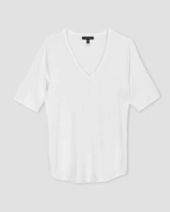 Lily Liquid Jersey V-Neck Stovepipe Tee - White 9 Lily Liquid Jersey V-Neck Stovepipe Tee - White -UNIVERSAL STANDARD Lily Liquid Jersey V Neck Stovepipe Tee White USTO0784 025 FLAT