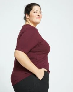 Lily Liquid Jersey V-Neck Stovepipe Tee - Black Cherry -UNIVERSAL STANDARD Lily Liquid Jersey V Neck Stovepipe Tee Black Cherry USTO0784 190 003 019