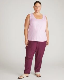 Lilac Linen Henley Tank - Lightweight Relaxed Fit Sleeveless Top -UNIVERSAL STANDARD Linen Henley Tank Lilac USTO1894 704 001 301