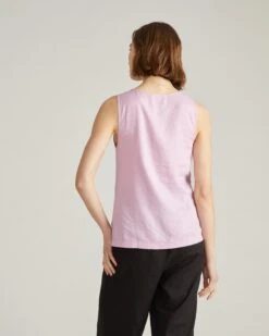Lilac Linen Henley Tank - Lightweight Relaxed Fit Sleeveless Top -UNIVERSAL STANDARD Linen Henley Tank Lilac USTO1894 704 003 217