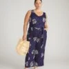 Navy Beachgrass Print Linen Jumpsuit - Matilda Stretch Fit