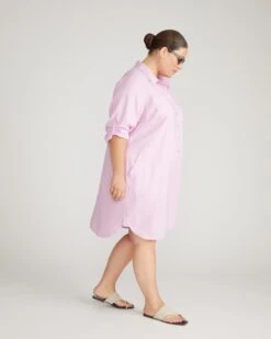 Lilac Petite Linen Shirtdress - Lightweight Spring Mini Dress -UNIVERSAL STANDARD Linen Rubicon with Pockets Lilac USDR1897 704 002 023