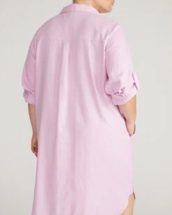 Lilac Petite Linen Shirtdress - Lightweight Spring Mini Dress -UNIVERSAL STANDARD Linen Rubicon with Pockets Lilac USDR1897 704 003 025