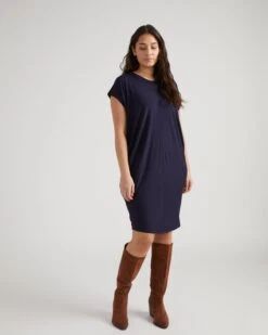 Carrea Relaxed Liquid Jersey Dress in Midnight - Origami Collection