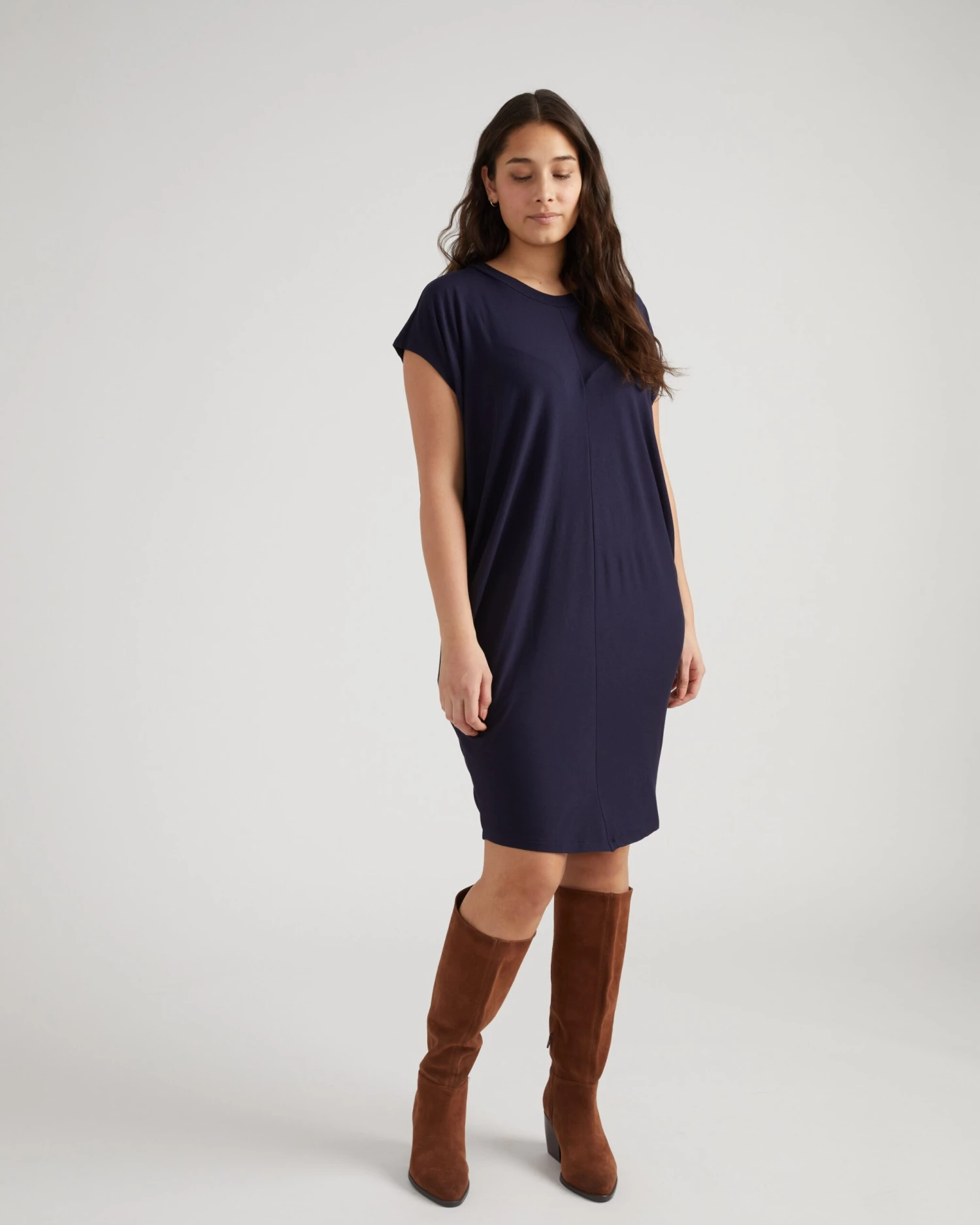 Carrea Relaxed Liquid Jersey Dress in Midnight - Origami Collection 3 Carrea Relaxed Liquid Jersey Dress in Midnight - Origami Collection