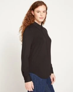 Elbe Popover Liquid Jersey Shirt Classic Fit - Black 16 Elbe Popover Liquid Jersey Shirt Classic Fit - Black -UNIVERSAL STANDARD Liquid Jersey Knit Elbe Shirt Black USTO0391 001 003 030