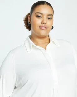 Elbe Popover Liquid Jersey Shirt Classic Fit - White -UNIVERSAL STANDARD Liquid Jersey Knit Elbe Shirt White USTO0391 025 002 010