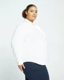 Elbe Popover Liquid Jersey Shirt Classic Fit - White -UNIVERSAL STANDARD Liquid Jersey Knit Elbe Shirt White USTO0391 025 003 021