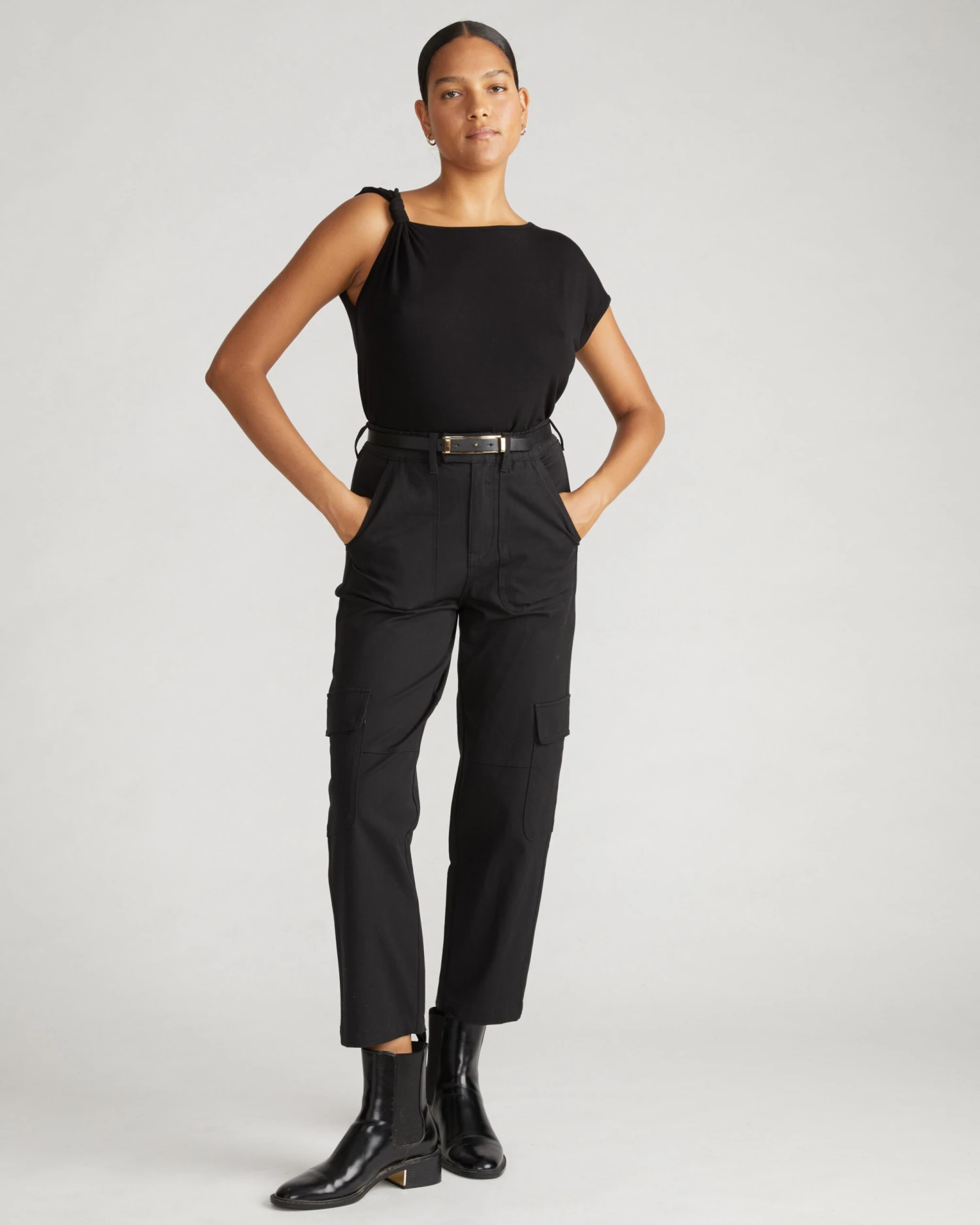 Karlee Stretch Cotton Twill Cargo Pants - Black Comfort Trousers 6 Karlee Stretch Cotton Twill Cargo Pants - Black Comfort Trousers - Image 4