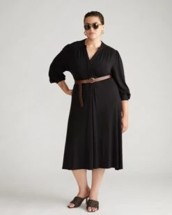 Gramercy Black Liquid Jersey Popover Dress