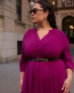 Gramercy Liquid Jersey Dress in Rothko Purple -UNIVERSAL STANDARD Liquid Jersey Simple Blouse Dress Plum Caspia USDR1708 729 003