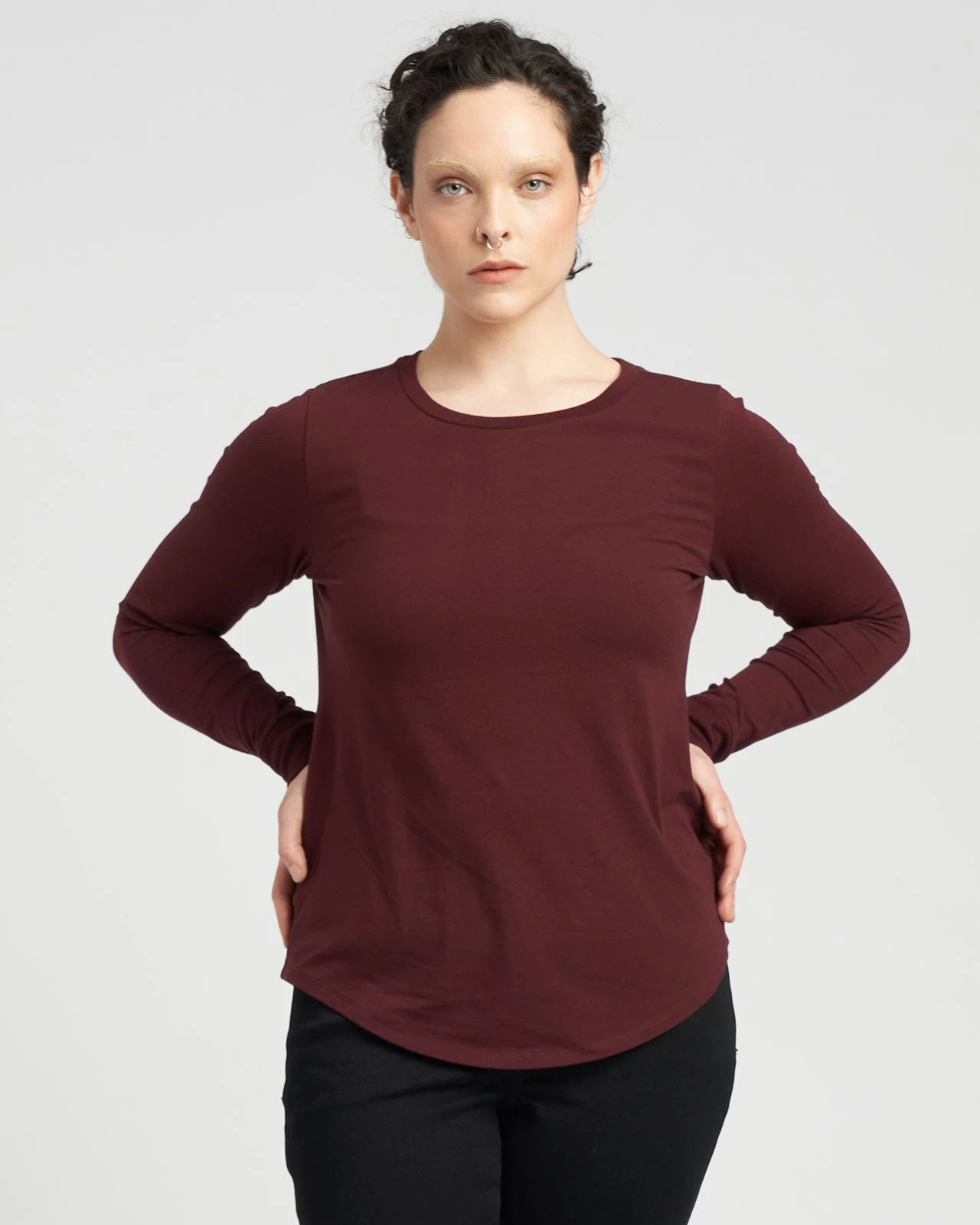 Premium Long Sleeve Peruvian Cotton Blend Tee - Black Cherry 8 Premium Long Sleeve Peruvian Cotton Blend Tee - Black Cherry - Image 6