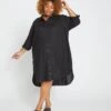 Seaside Stretch Linen High-Low Shirtdress in Black 2 Seaside Stretch Linen High-Low Shirtdress in Black -UNIVERSAL STANDARD Long Sleeve Linen Shirtdress Black USDR1087L 001 001 008