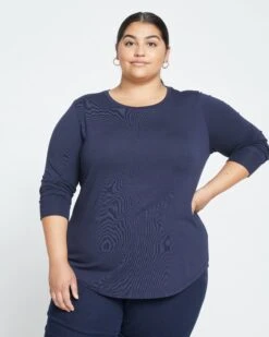 Soft Peruvian Cotton Long Sleeve Tee Rex in Midnight -UNIVERSAL STANDARD Long Sleeve Tee Rex Midnight US10013L 454 001 006