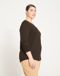 Women's Long Sleeve V-Neck Tee - Ultra-Soft Peruvian Cotton Blend -UNIVERSAL STANDARD Long Sleeve V Rex Black US10013LV 001 003 049