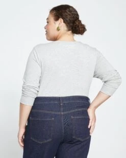 Premium Long Sleeve V-Neck Tee - Ultra Soft Heather Grey Cotton Blend -UNIVERSAL STANDARD Long Sleeve V Rex Heather Grey US10013LV 076 004 028