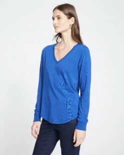 Long Sleeve V-Neck Peruvian Cotton Blend Top - Lapis -UNIVERSAL STANDARD Long Sleeve V Rex Lapis US10013LV 464 003 018