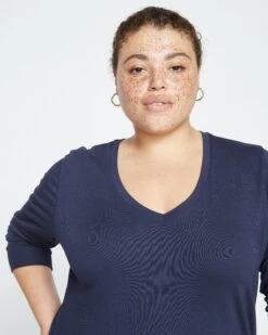 Premium Midnight Long Sleeve V-Neck Tee - Soft Cotton Blend