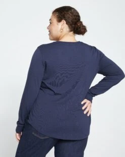 Premium Midnight Long Sleeve V-Neck Tee - Soft Cotton Blend -UNIVERSAL STANDARD Long Sleeve V Rex Midnight US10013LV 454 004 029