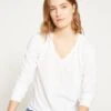 Women's Ultra Soft White V-Neck Long Sleeve Tee with Curved Hem -UNIVERSAL STANDARD Long Sleeve V Rex White US10013LV 025 001 030