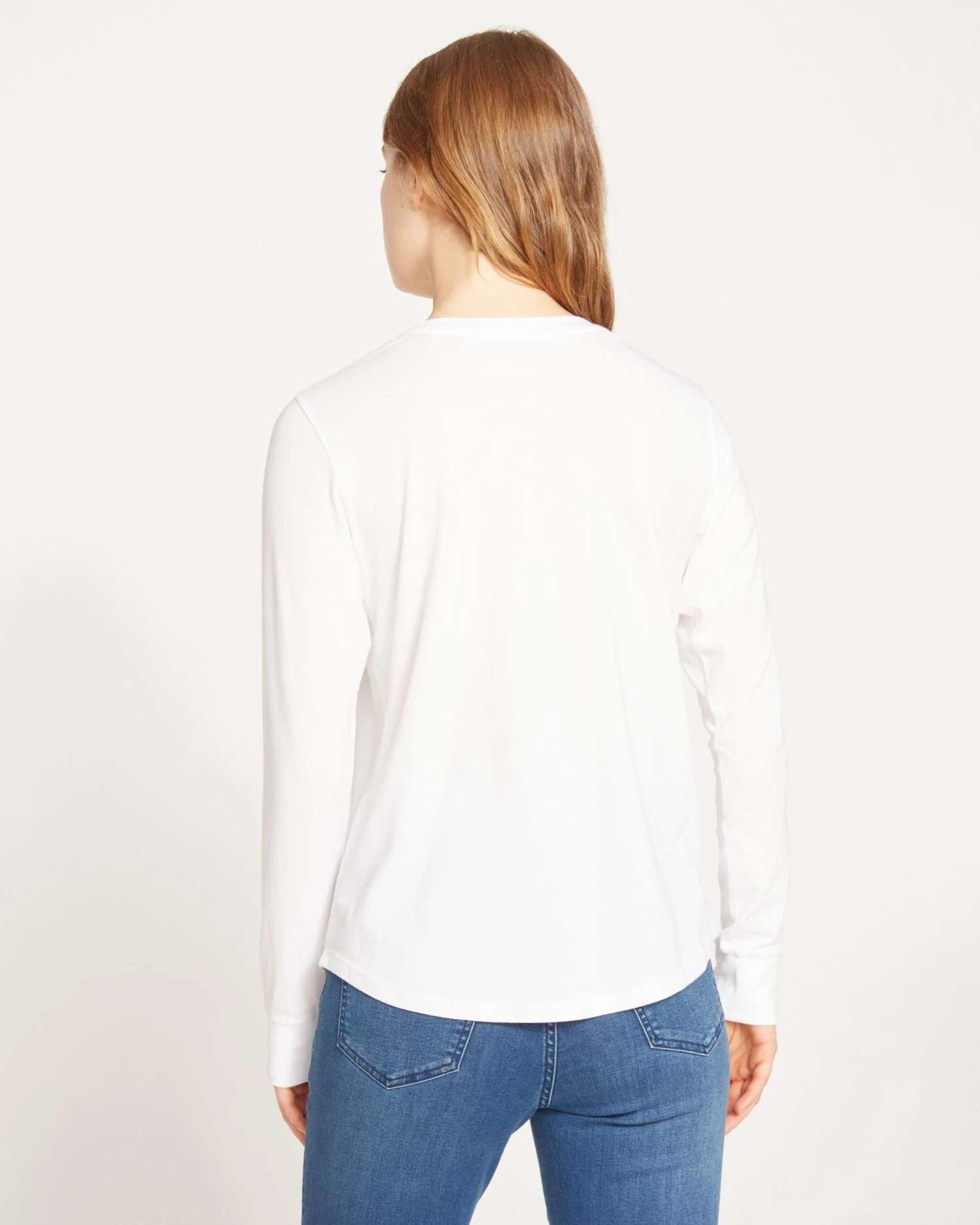 Women's Ultra Soft White V-Neck Long Sleeve Tee with Curved Hem 6 Women's Ultra Soft White V-Neck Long Sleeve Tee with Curved Hem - Image 4
