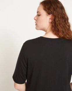 Maia Black Stovepipe Sleeve Tee: The Elevated Pima Cotton Essential