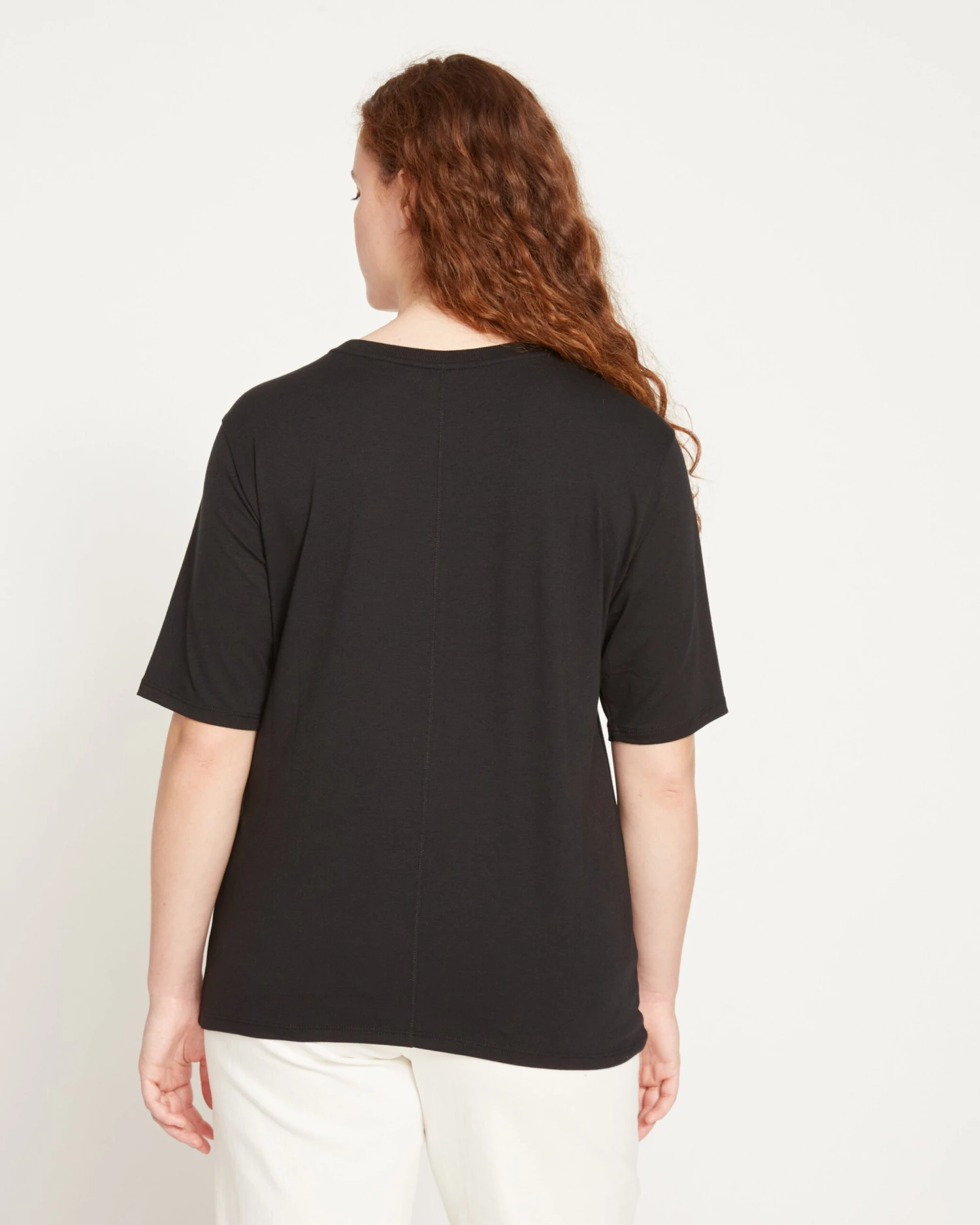 Maia Black Stovepipe Sleeve Tee: The Elevated Pima Cotton Essential 7 Maia Black Stovepipe Sleeve Tee: The Elevated Pima Cotton Essential - Image 5