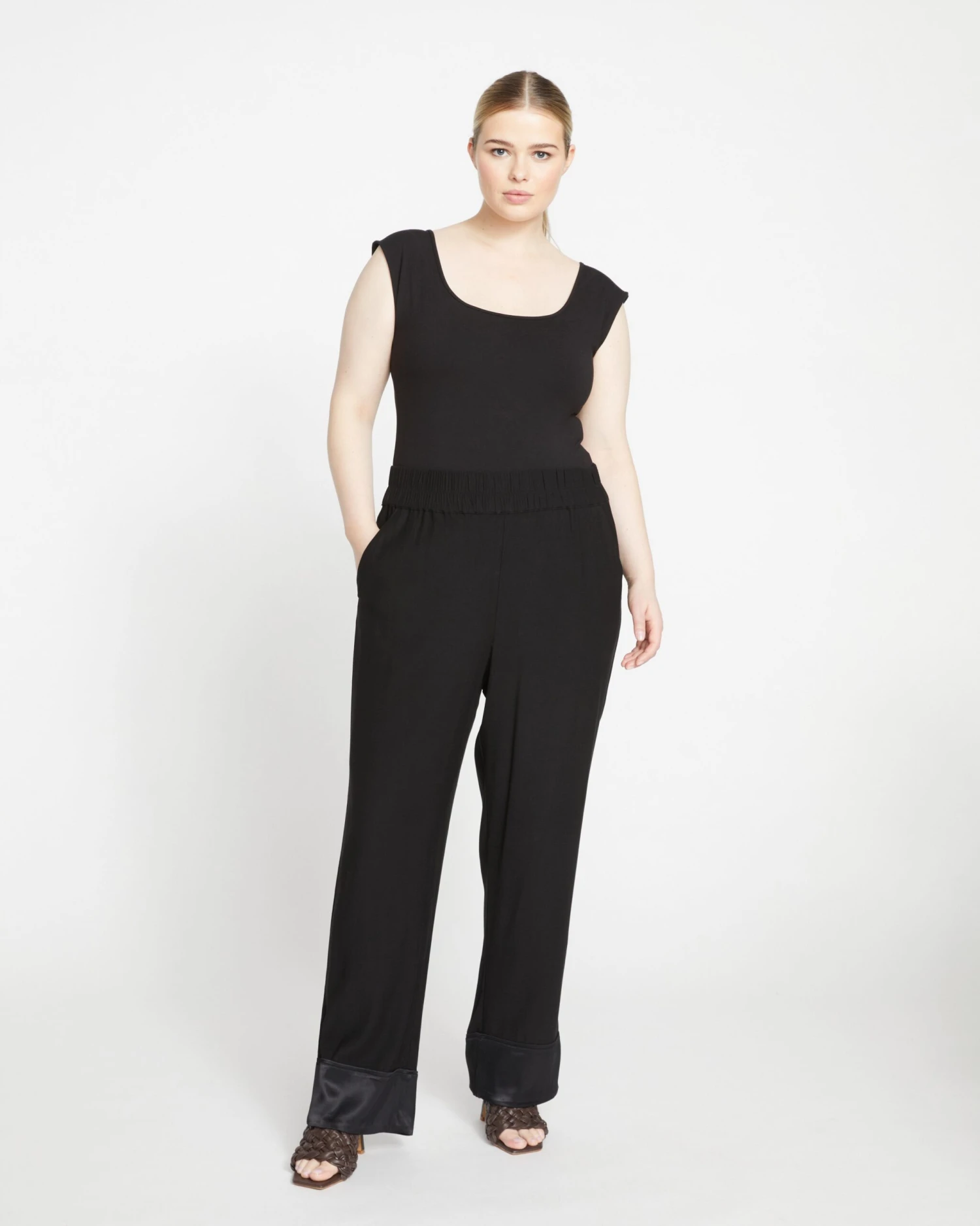 Soiree Double Luxe Pull-On Pants: Reversible Matte & Satin Finish