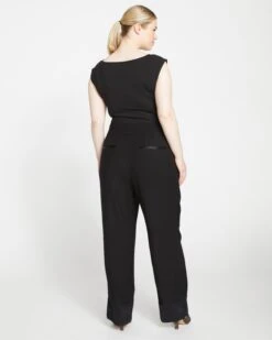 Soiree Double Luxe Pull-On Pants: Reversible Matte & Satin Finish -UNIVERSAL STANDARD Marina Luxe Twill Pull On Pants Black Black Shine USPA0678 185 004 001