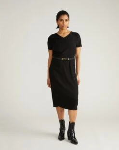 Black Column Workwear Dress - Stretch Double Luxe Fabric