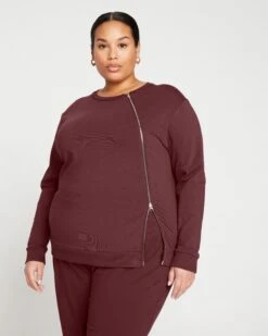 Black Cherry French Terry Zip Sweatshirt - Versatile Lightweight Top