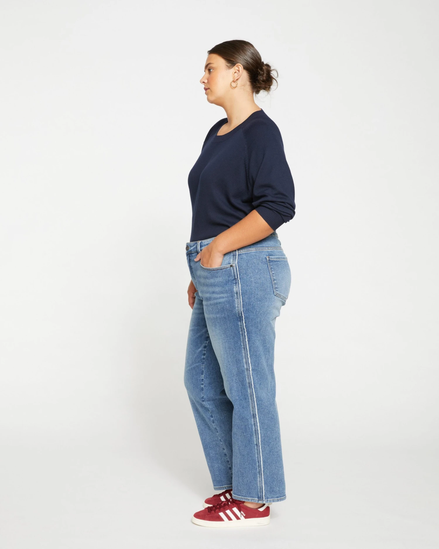Elliot Mid Rise Tuxedo Stripe Straight Leg Jeans in Montana Blue - Image 4