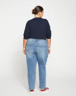 Elliot Mid Rise Tuxedo Stripe Straight Leg Jeans in Montana Blue -UNIVERSAL STANDARD Mid Rise Side Trim Jeans Montana Blue New Wash USPA1411 606 004 050