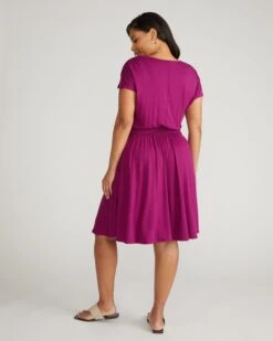 Purple Liquid Jersey V-Neck Dress with Flattering Shirred Waist -UNIVERSAL STANDARD Minetta Liquid Jersey Dress Rothko Purple USDR1712 729 003 865