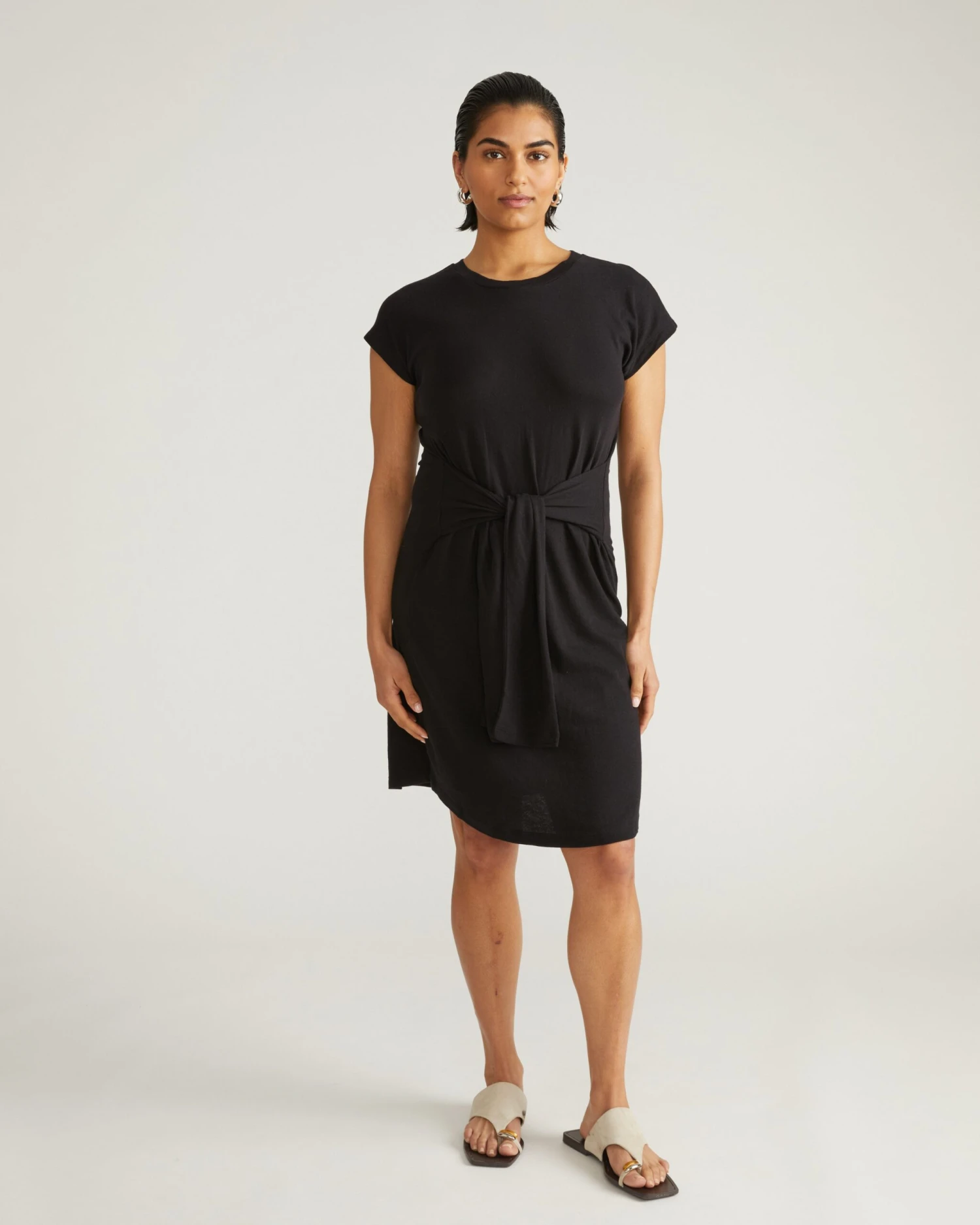 Misa Linen Jersey Tie Dress - Black 3 Misa Linen Jersey Tie Dress - Black