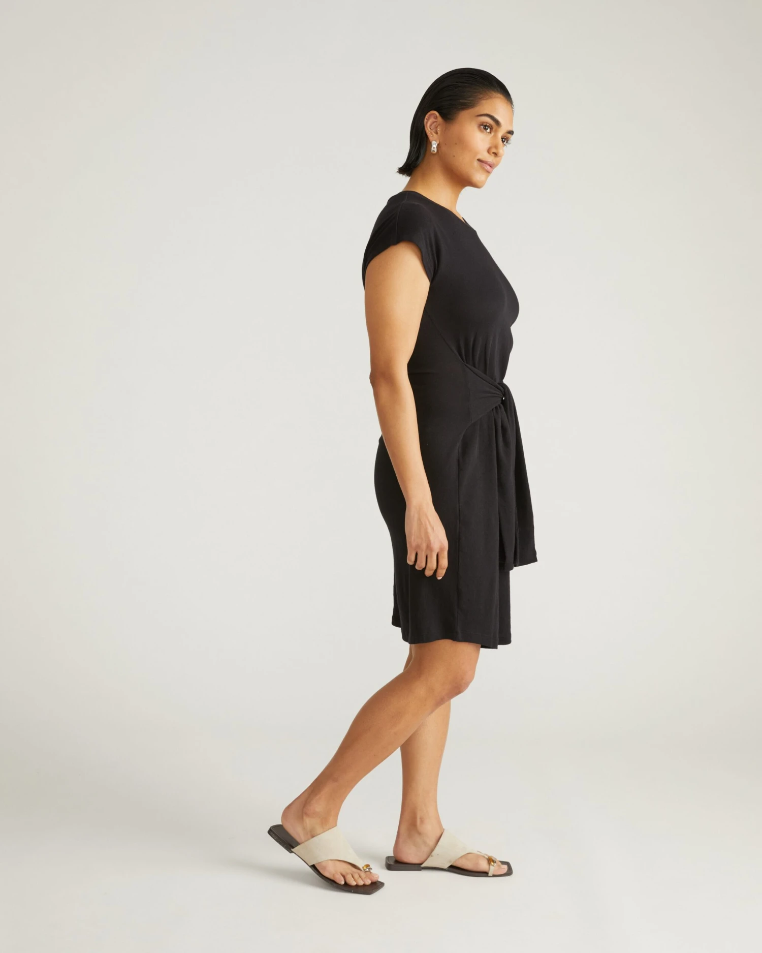 Misa Linen Jersey Tie Dress - Black 4 Misa Linen Jersey Tie Dress - Black - Image 2