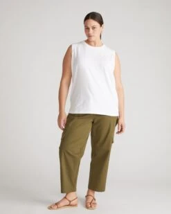 White Pima Cotton Muscle Tank - Retro 90s Sleeveless Top