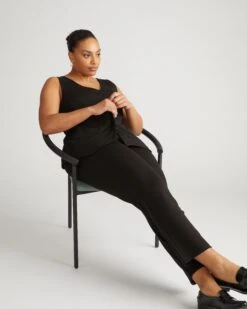 Women's Slate Pinstripe Long Cigarette Ponte Pants - Professional Slim Fit