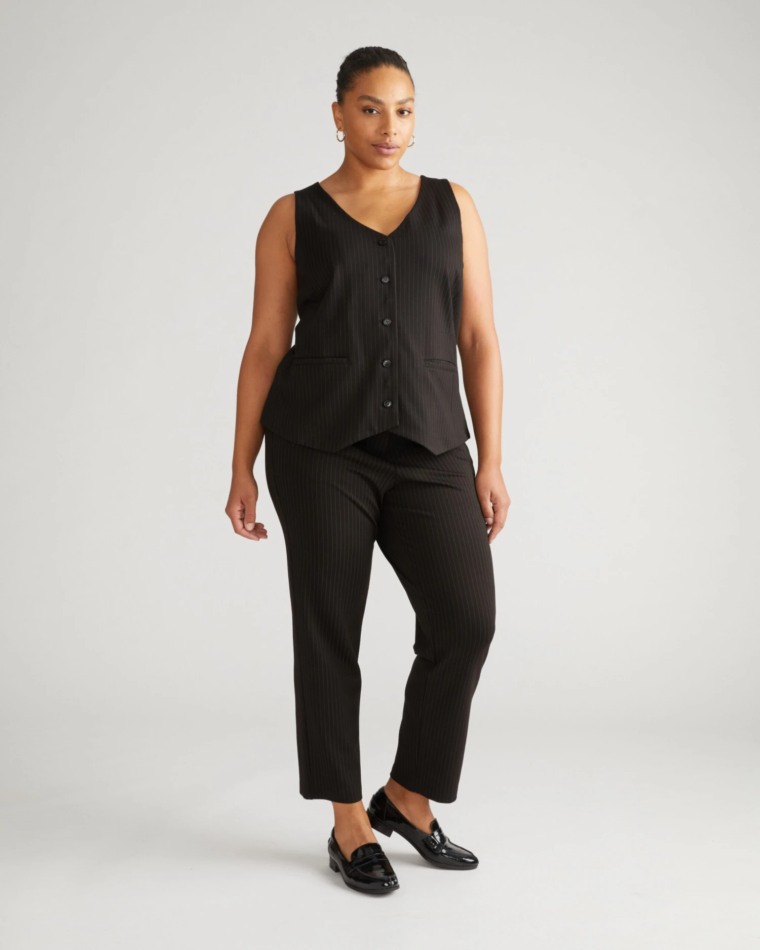 Women's Slate Pinstripe Long Cigarette Ponte Pants - Professional Slim Fit 4 Women's Slate Pinstripe Long Cigarette Ponte Pants - Professional Slim Fit - Image 2