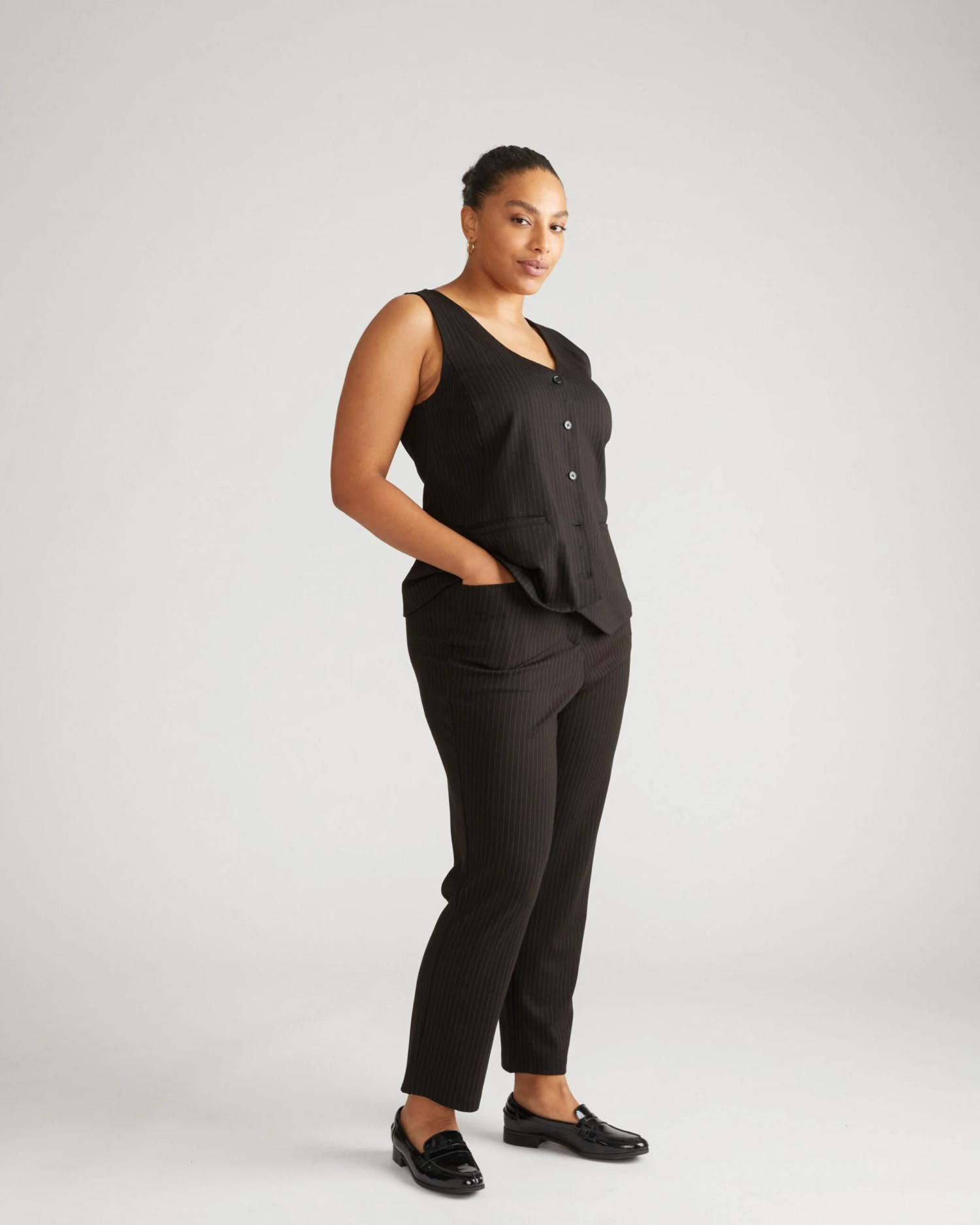 Women's Slate Pinstripe Long Cigarette Ponte Pants - Professional Slim Fit 5 Women's Slate Pinstripe Long Cigarette Ponte Pants - Professional Slim Fit - Image 3