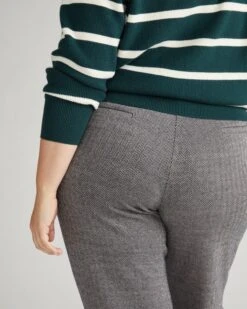 Herringbone Tweed Long Cigarette Ponte Pants - Versatile Work-to-Weekend Trousers