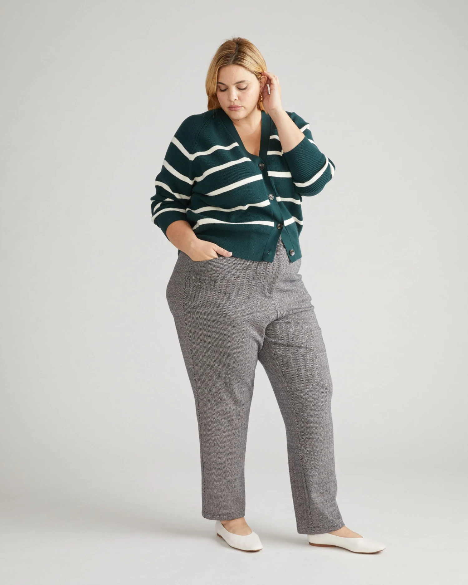 Herringbone Tweed Long Cigarette Ponte Pants - Versatile Work-to-Weekend Trousers 4 Herringbone Tweed Long Cigarette Ponte Pants - Versatile Work-to-Weekend Trousers - Image 2