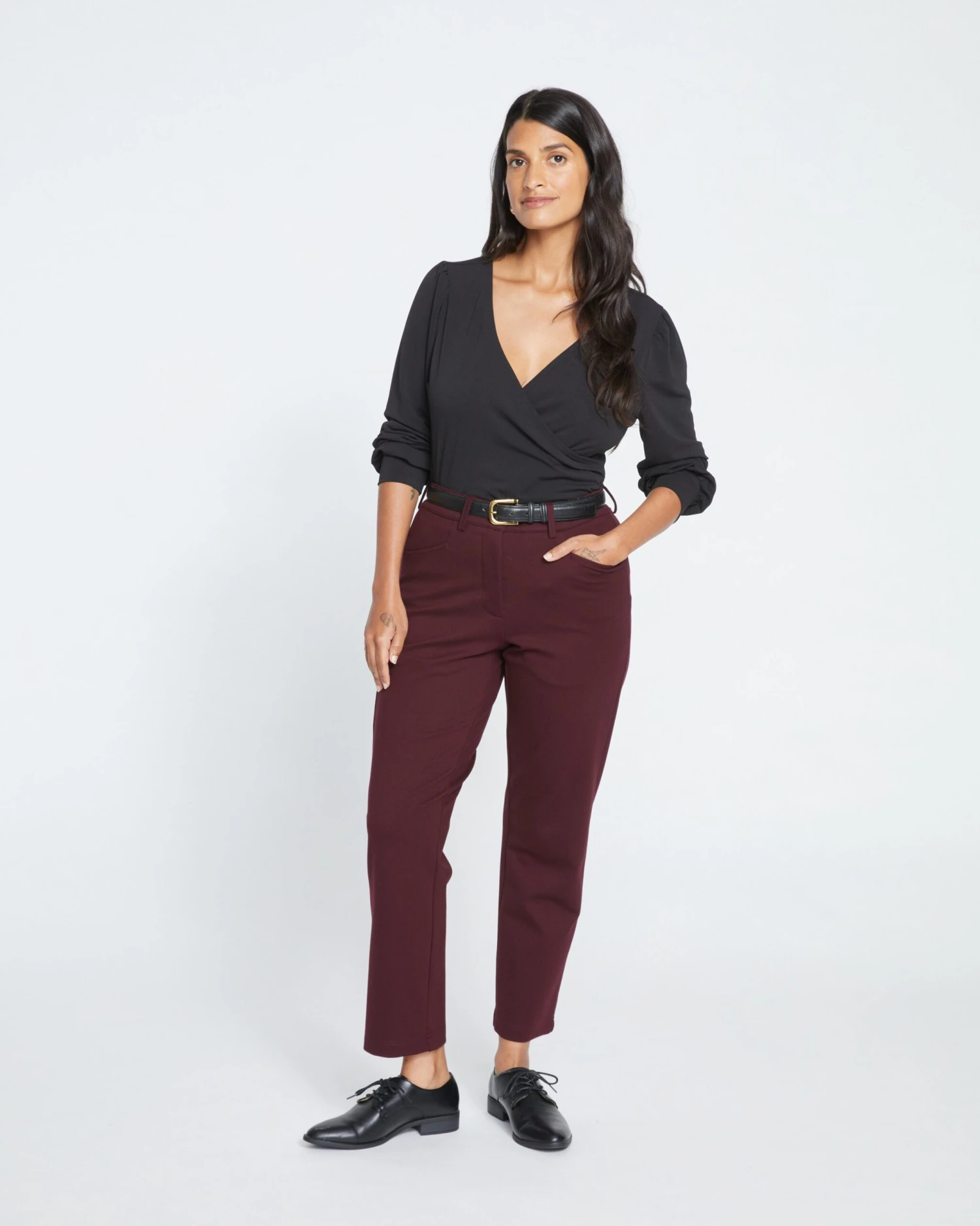 Cigarette Ponte Pants - Black Cherry 4 Cigarette Ponte Pants - Black Cherry - Image 2