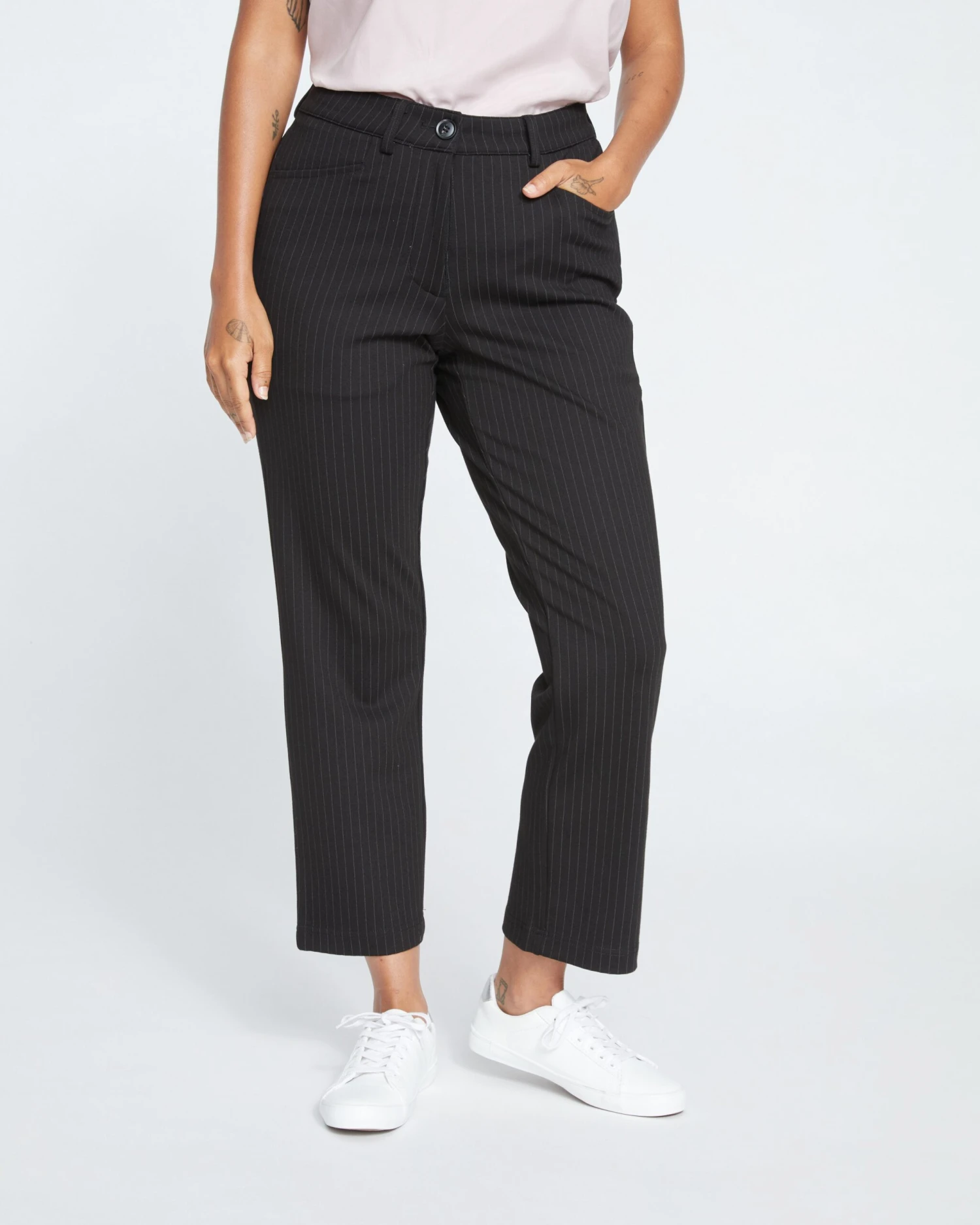 Cigarette Ponte Pants - Slate Pinstripe 4 Cigarette Ponte Pants - Slate Pinstripe - Image 2
