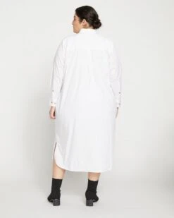 White Oversized Cotton Poplin Shirtdress - Elegant Stretch Midi -UNIVERSAL STANDARD New Georgia Shirt Dress White USDR1351 025 004 028