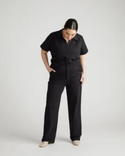 Black Varsity French Terry Trousers - Smart Casual Minimalist Pants