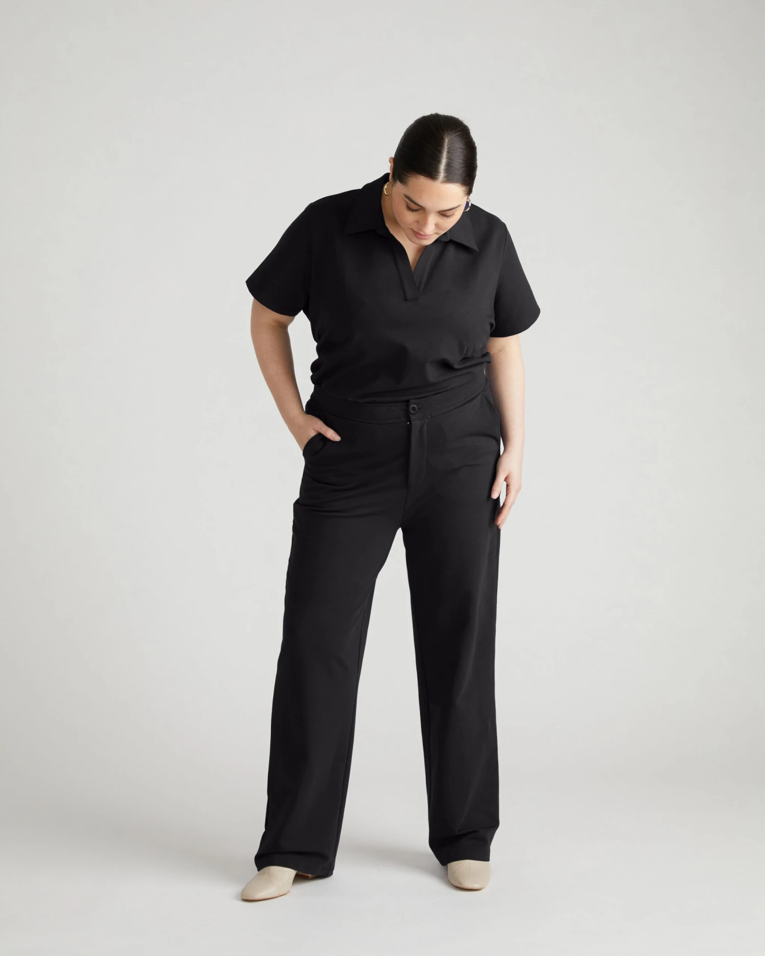 Black Varsity French Terry Trousers - Smart Casual Minimalist Pants 3 Black Varsity French Terry Trousers - Smart Casual Minimalist Pants