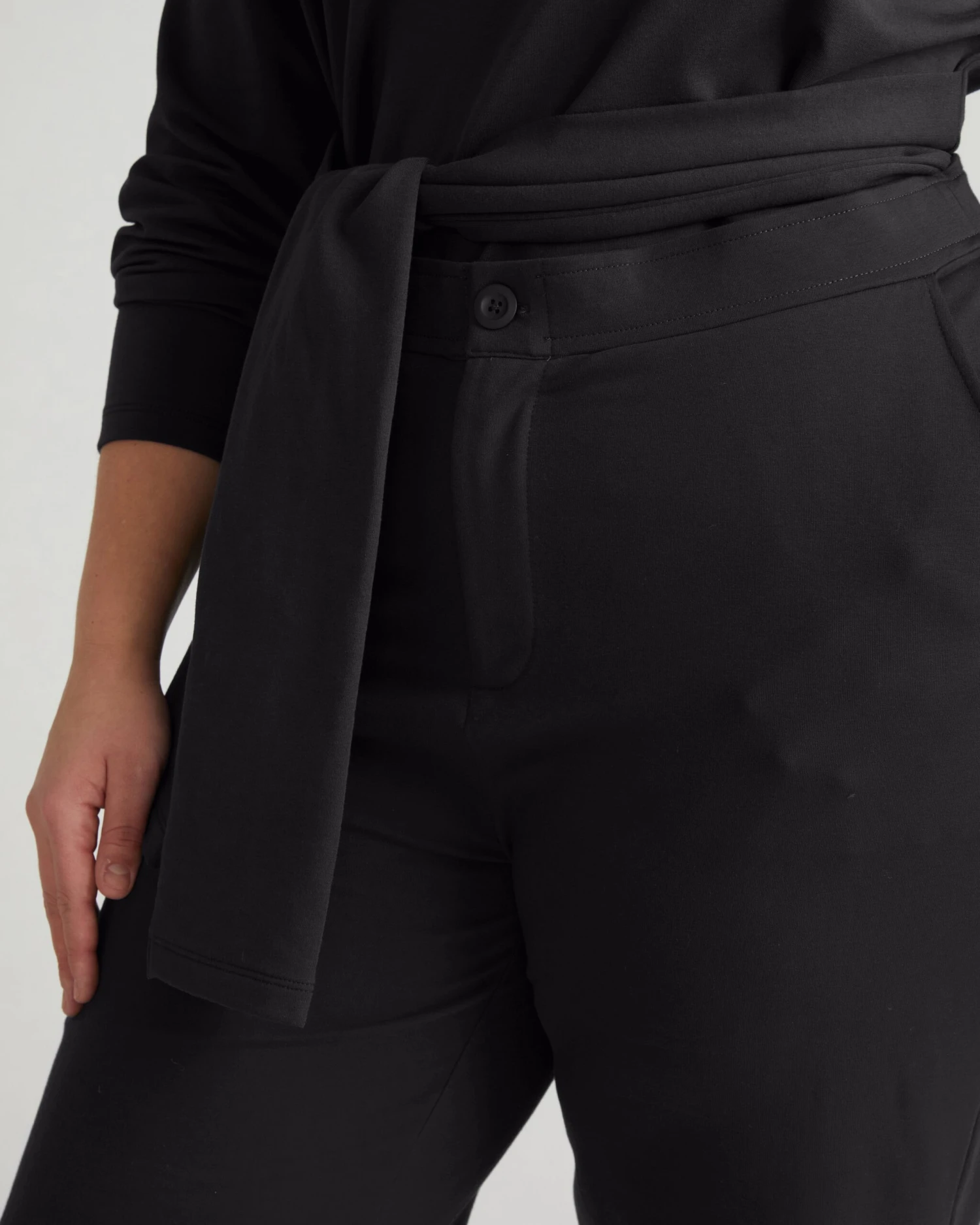 Black Varsity French Terry Trousers - Smart Casual Minimalist Pants 5 Black Varsity French Terry Trousers - Smart Casual Minimalist Pants - Image 3